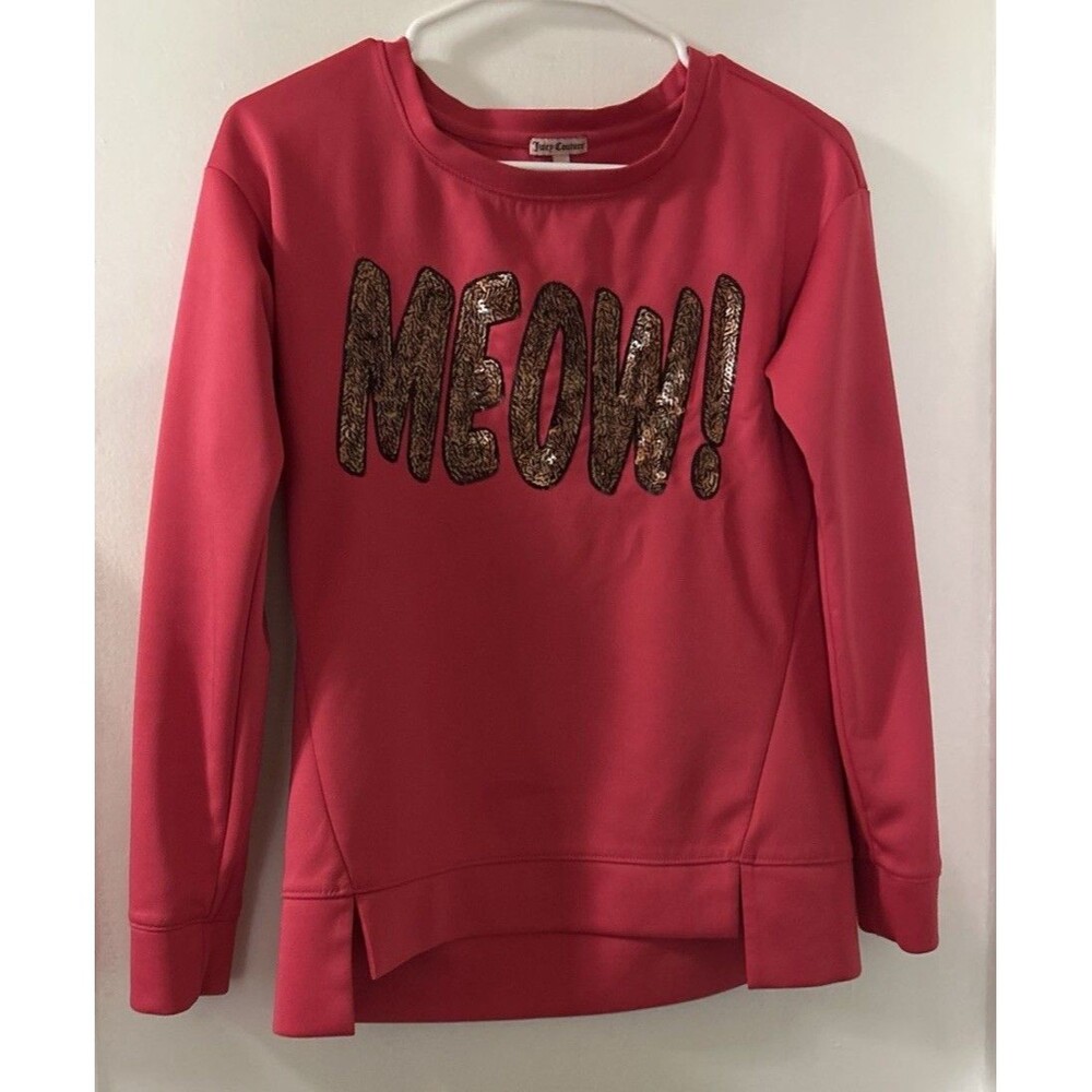 VTG Y2K Juicy Couture Hot pink “Meow!”Sequin Crewneck Sweatshirt Sz S